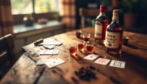 Een ontspannen drinkspel geïnspireerd door 'Boer zoekt vrouw' op een rustieke tafel.