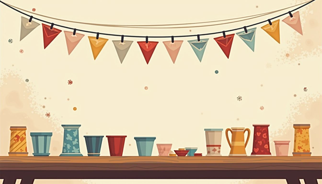 Minimalistische illustratie van een houten tafel met HEMA drinkspelletjes.