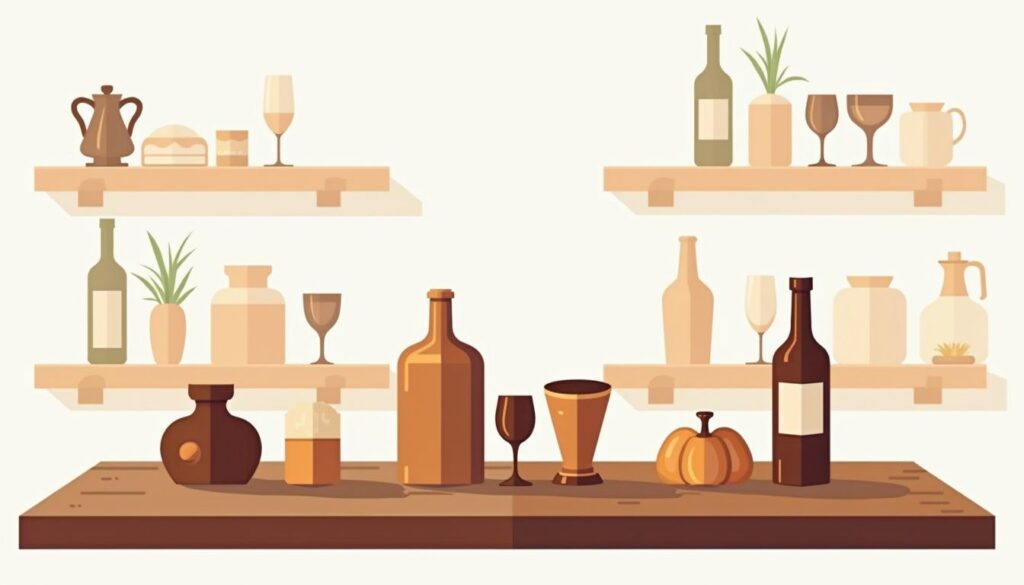 Minimalistische vectorillustratie van een houten drinkspel op een tafel.