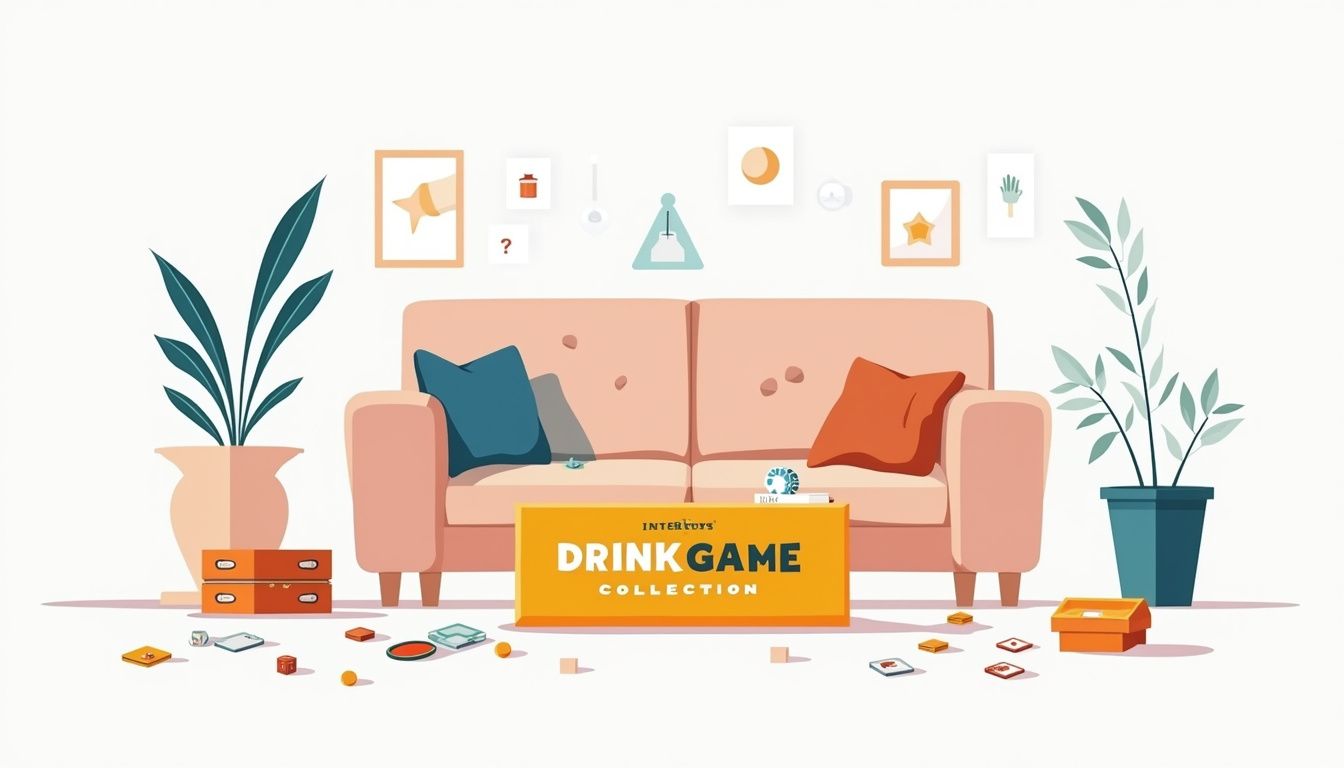 Minimalistische illustratie van een rommelige woonkamer met een speldoos.