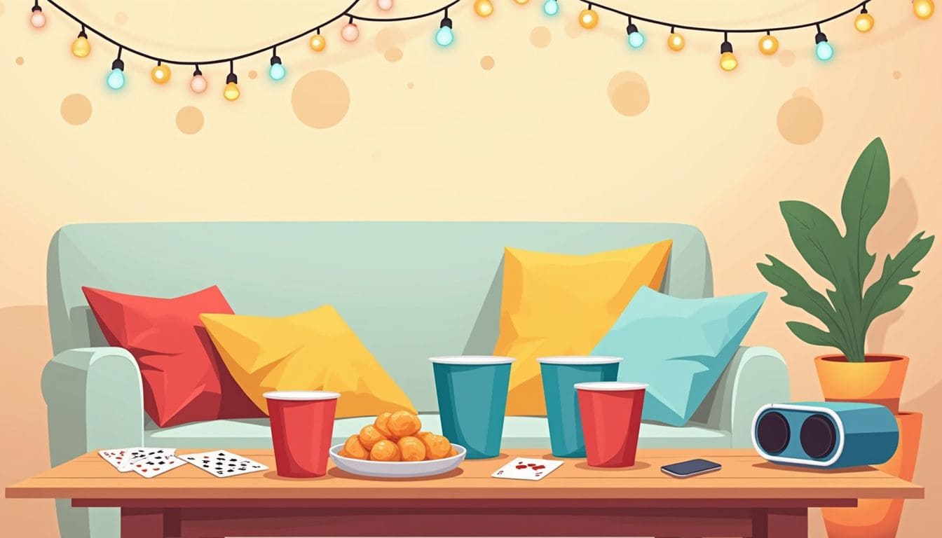 Minimalistische vectorillustratie van een rommelige woonkamer tafel.