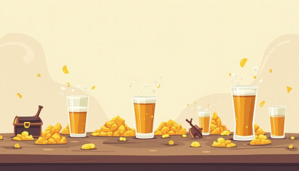 Flat vectorillustratie van een goudmijn drinkspel op een tafel.