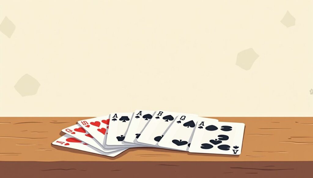 Vectorillustratie van een speelkaarten deck op een houten tafel.