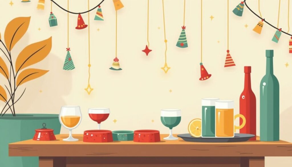 Minimalistische illustratie van een sfeervolle Sinterklaas-living room.